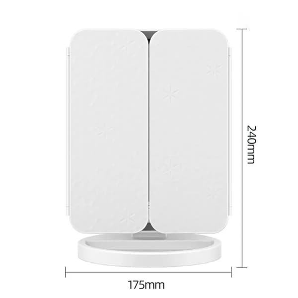 175x240 mm 3-vikta sidor bärbar sminkspegel med inbyggt LED-ljus, pekskärm, uppladdningsbar, 180° vridbar, justerbar ljusstyrka