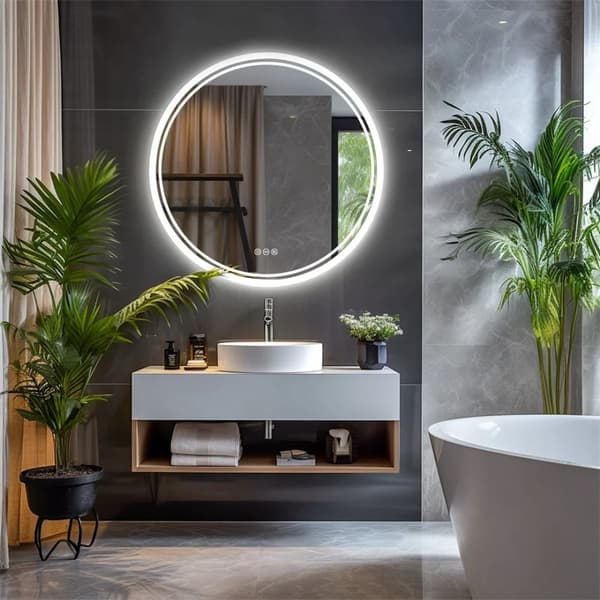Ø60cm 24W anti-dim rund badrumsspegel med LED-belysning, pekskärm, 3 ljusfärger, justerbar ljusstyrka