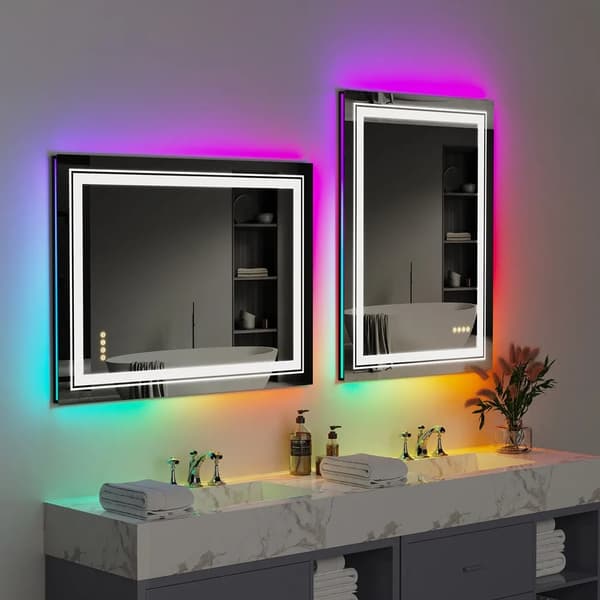 70x90cm 60W rektangulär väggmonterad badrumsspegel med flerfärgad RGB LED-ljus, vattentät och anti-dimma sminkspegel