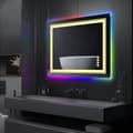 Miniatyrbild 1 av 11: 70x90cm 60W rektangulär väggmonterad badrumsspegel med flerfärgad RGB LED-ljus, vattentät och anti-dimma sminkspegel