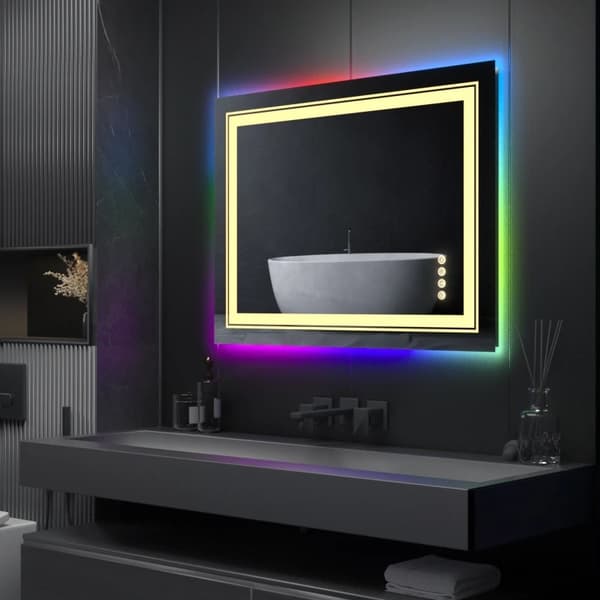 70x90cm 60W rektangulär väggmonterad badrumsspegel med flerfärgad RGB LED-ljus, vattentät och anti-dimma sminkspegel