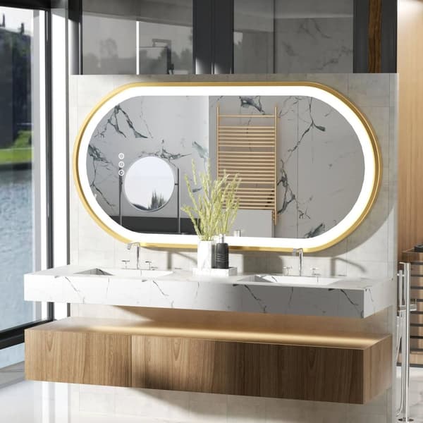 32x20 tums 20W stor oval badrumsspegel med LED-ljus, anti-imma sminkspegel med steglös avbländande belysning, säker och hållbar