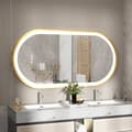 Miniatyrbild 2 av 6: 50x80cm 30W oval badrumsspegel med guldram och LED-belysning, dimbar anti-dimma smart sminkspegel