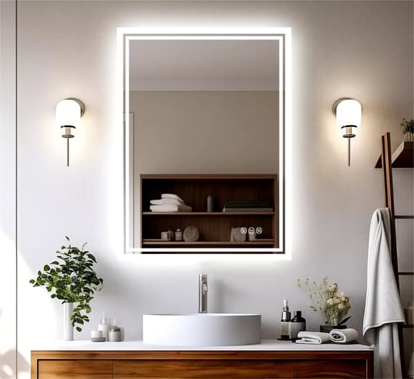 60 x 80 cm 24W väggmonterad badrumsspegel med LED-ljus, anti-dimma sminkspegel, 3 ljusfärger, energieffektiv