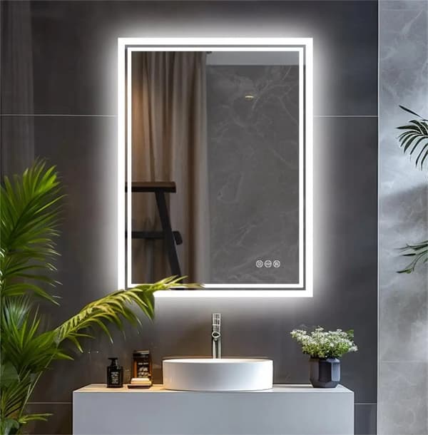 70 x 90 cm 24W väggmonterad badrumsspegel med LED-ljus, anti-dimma sminkspegel, 3 ljusfärger, energieffektiv