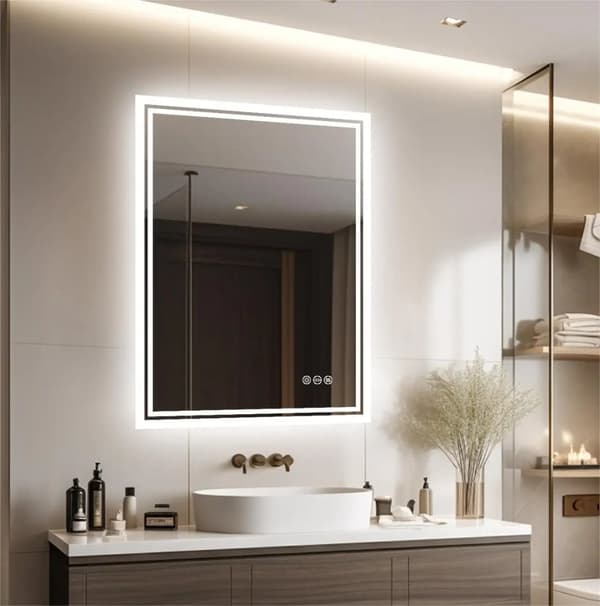 70 x 90 cm 24W väggmonterad badrumsspegel med LED-ljus, anti-dimma sminkspegel, 3 ljusfärger, energieffektiv