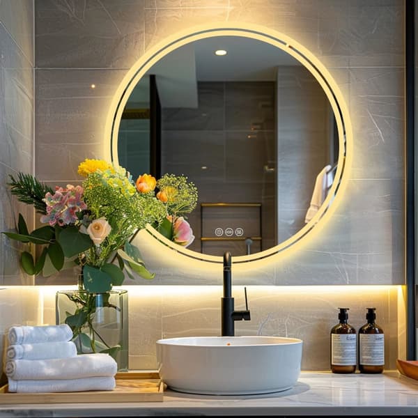 Ø800mm 24W anti-dimma rund badrumsspegel med LED-ljus, väggmonterad dimbar sminkspegel, 3 färger