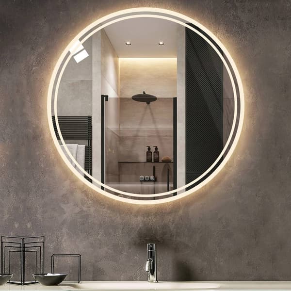 Ø800mm 24W anti-dimma rund badrumsspegel med LED-ljus, väggmonterad dimbar sminkspegel, 3 färger