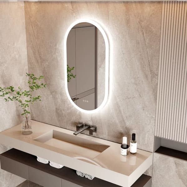 80 x 50 cm 20W väggmonterad oval sminkspegel med ljus, ramlös anti-dimma LED badrumsspegel, 3 färger, låg energiförbrukning