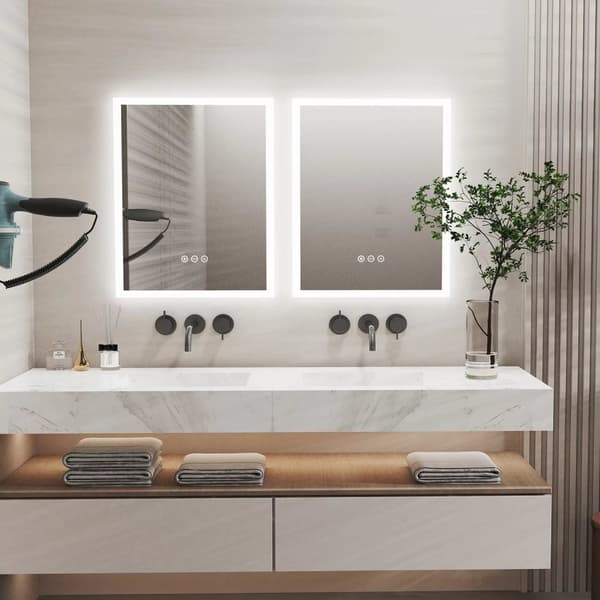 16x20 tum LED-belyst badrumsspegel med anti-dimfunktion, väggmonterad sminkspegel med smart touch-knapp, minnesfunktion