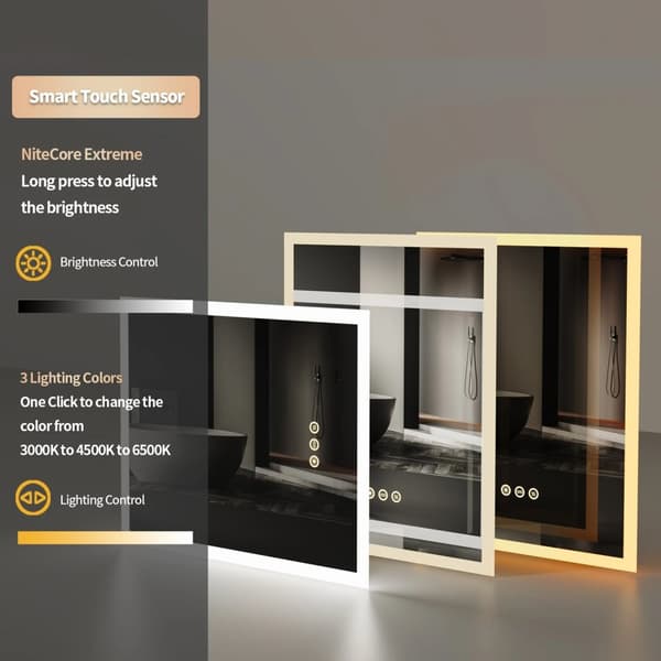 16x20 tum LED-belyst badrumsspegel med anti-dimfunktion, väggmonterad sminkspegel med smart touch-knapp, minnesfunktion