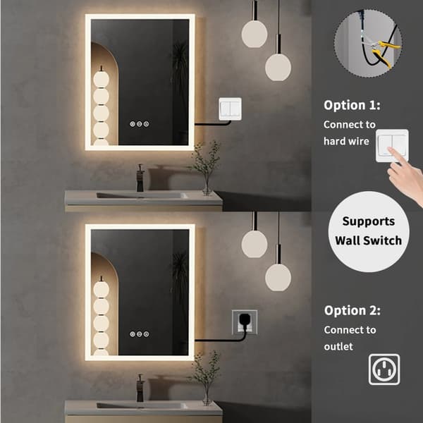 16x20 tum LED-belyst badrumsspegel med anti-dimfunktion, väggmonterad sminkspegel med smart touch-knapp, minnesfunktion