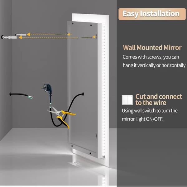 16x20 tum LED-belyst badrumsspegel med anti-dimfunktion, väggmonterad sminkspegel med smart touch-knapp, minnesfunktion