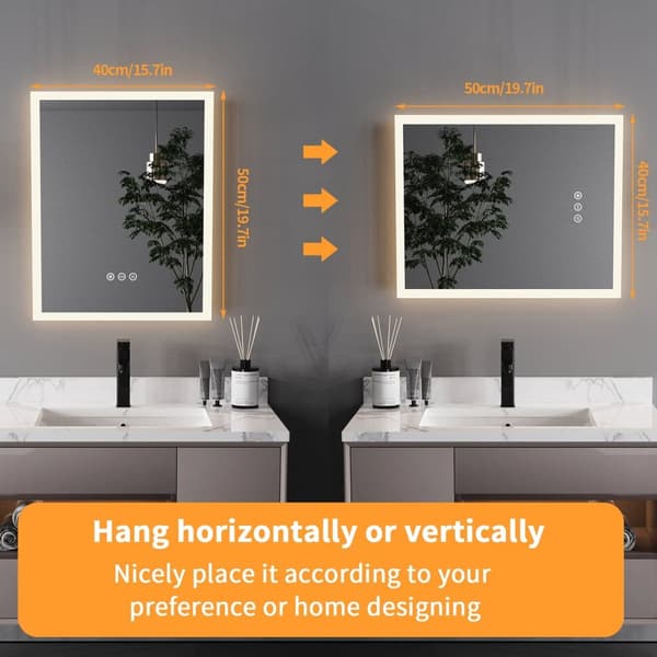16x20 tum LED-belyst badrumsspegel med anti-dimfunktion, väggmonterad sminkspegel med smart touch-knapp, minnesfunktion