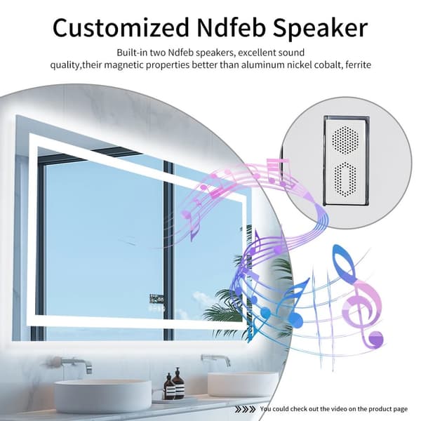 40x24 tum 48W LED-bakgrundsbelyst badrumsspegel med digital display, Bluetooth-högtalare, sminkspegel med anti-dimsystem