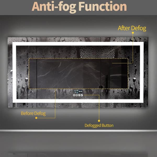 40x24 tum 48W LED-bakgrundsbelyst badrumsspegel med digital display, Bluetooth-högtalare, sminkspegel med anti-dimsystem