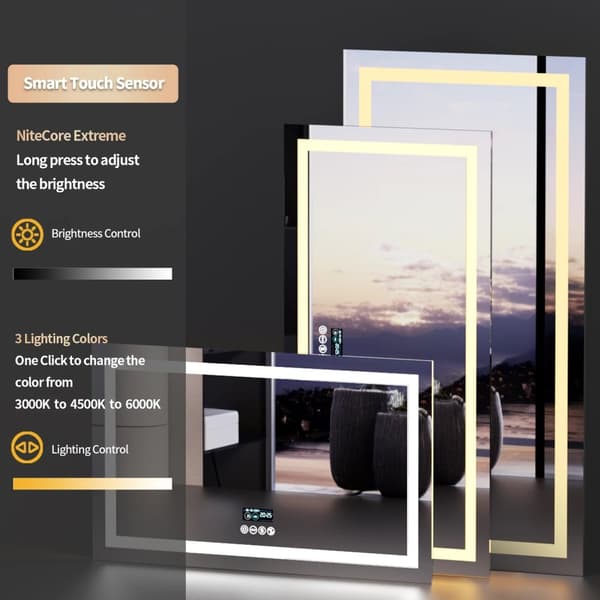 40x24 tum 48W LED-bakgrundsbelyst badrumsspegel med digital display, Bluetooth-högtalare, sminkspegel med anti-dimsystem