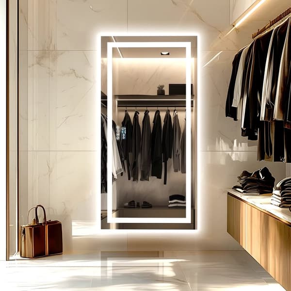 40x24 tum 48W LED-bakgrundsbelyst badrumsspegel med digital display, Bluetooth-högtalare, sminkspegel med anti-dimsystem