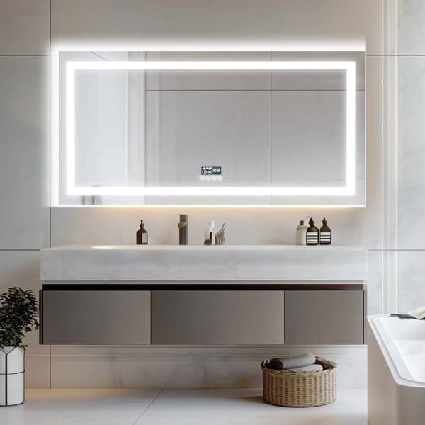 40x24 tum 48W LED-bakgrundsbelyst badrumsspegel med digital display, Bluetooth-högtalare, sminkspegel med anti-dimsystem
