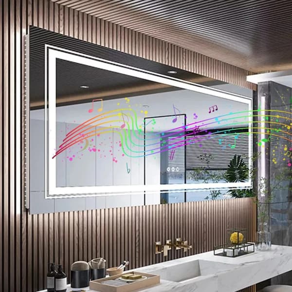 40x24 tum 48W LED-bakgrundsbelyst badrumsspegel med digital display, Bluetooth-högtalare, sminkspegel med anti-dimsystem