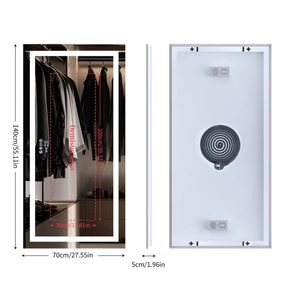 55x28 tum 48W LED-bakgrundsbelyst badrumsspegel med digital display, Bluetooth-högtalare, sminkspegel med anti-dimsystem