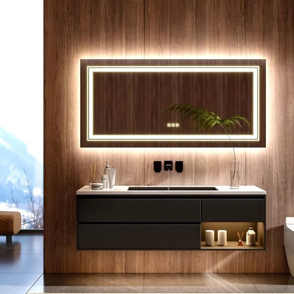 100x60cm 36W LED-belysning steglöst dimbar badrumsspegel, sminkspegel med anti-dimma, anti-splittring, minnesfunktion