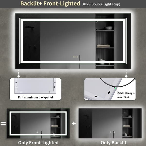 100x60cm 36W LED-belysning steglöst dimbar badrumsspegel, sminkspegel med anti-dimma, anti-splittring, minnesfunktion