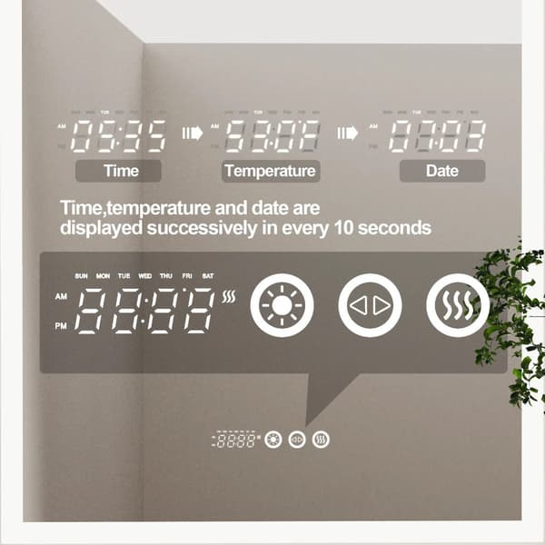 36 x 24 tum välvd LED-bakgrundsbelyst badrumsspegel, dimbar 3-färgs anti-dimma sminkspegel med tids- och temperaturvisning