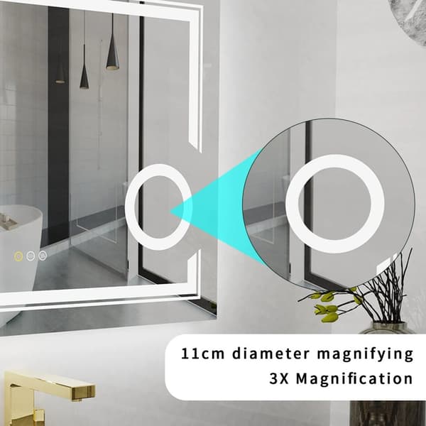 60x80cm 60W väggmonterad bakgrundsbelyst badrumsspegel med 3X förstoringsglas, anti-dimma sminkspegel med ljus