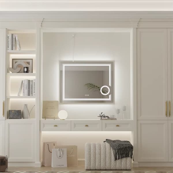 70x90cm 60W väggmonterad bakgrundsbelyst badrumsspegel med 3X förstoringsglas, anti-dimma sminkspegel med ljus