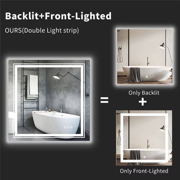 80x80cm 45W fyrkantig belyst väggmonterad badrumsspegel, anti-dimma sminkspegel med LED-ljus, 3 färger