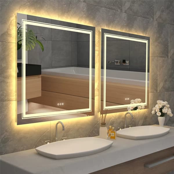 90x90cm 45W fyrkantig belyst väggmonterad badrumsspegel, anti-dimma sminkspegel med LED-ljus, 3 färger