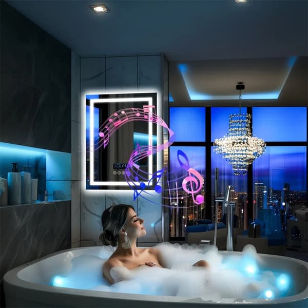 70x90cm 45W väggmonterad upplyst sminkspegel med bluetooth-högtalare, anti-dimma badrumsspegel med smart display