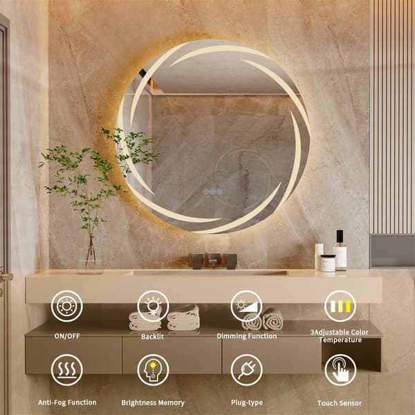 Ø600mm 20W rund upplyst badrumsspegel, anti-dimma LED sminkspegel med minnesfunktion, 3 ljus färg