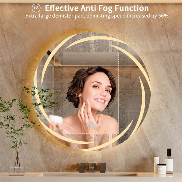 Ø600mm 20W rund upplyst badrumsspegel, anti-dimma LED sminkspegel med minnesfunktion, 3 ljus färg