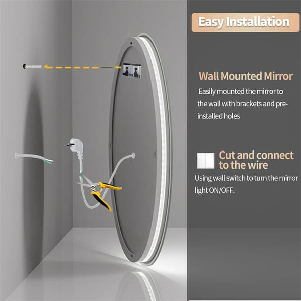 Ø600mm 20W rund upplyst badrumsspegel, anti-dimma LED sminkspegel med minnesfunktion, 3 ljus färg