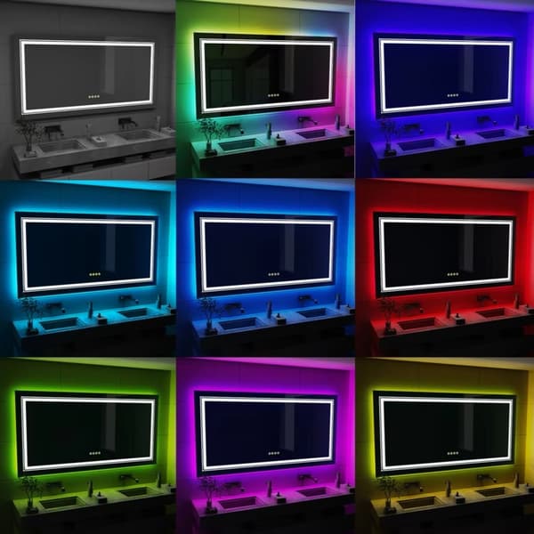 120x60cm RGB-bakgrundsbelyst anti-dimma badrumsspegel, väggmonterad sminkspegel, justerbar färgtemperatur och ljusstyrka