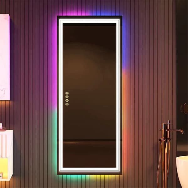 120x60cm RGB-bakgrundsbelyst anti-dimma badrumsspegel, väggmonterad sminkspegel, justerbar färgtemperatur och ljusstyrka