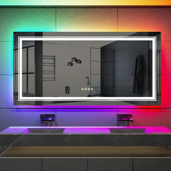 120x60cm RGB-bakgrundsbelyst anti-dimma badrumsspegel, väggmonterad sminkspegel, justerbar färgtemperatur och ljusstyrka