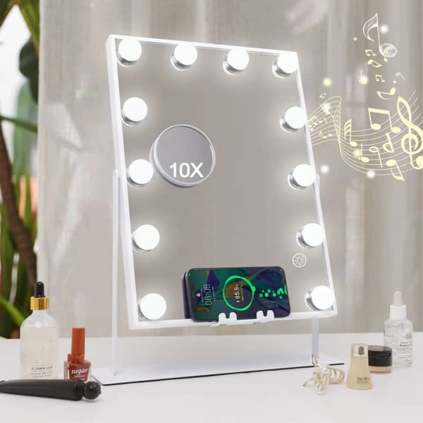 Hollywood Makeupspejl med lamper, 360° drejbar, 36,5 x 47 – Perfekt til Makeupproduktbordet