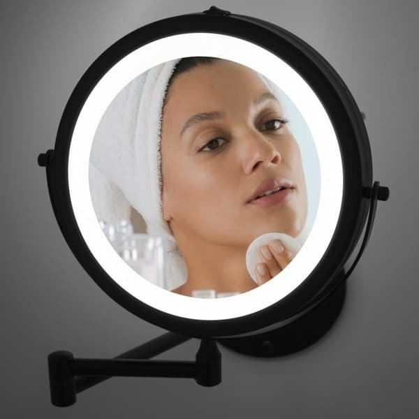 360° Justerbar LED Makeup Spejl med Forstørrelse, Dobbelt-sidet Design, Fleksibel Arm