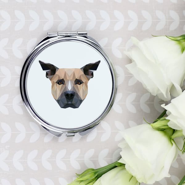 Staffordshire Bull Terrier, Staffik, Staffi - en spegel med ett foto och en geometrisk inskription av Art-Dog
