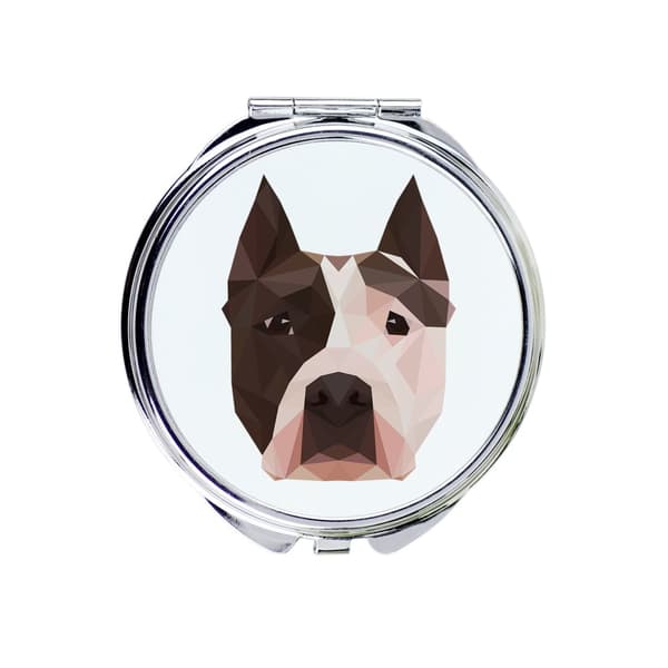 American Staffordshire terrier, Amstaff, Amstaf - et spejl med et foto og en geometrisk inskription af Art-Dog