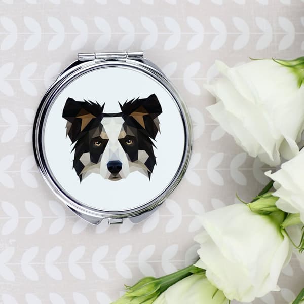 Bordercollie - peili, jossa on valokuva ja geometrinen kirjoitus Art-Dogilta
