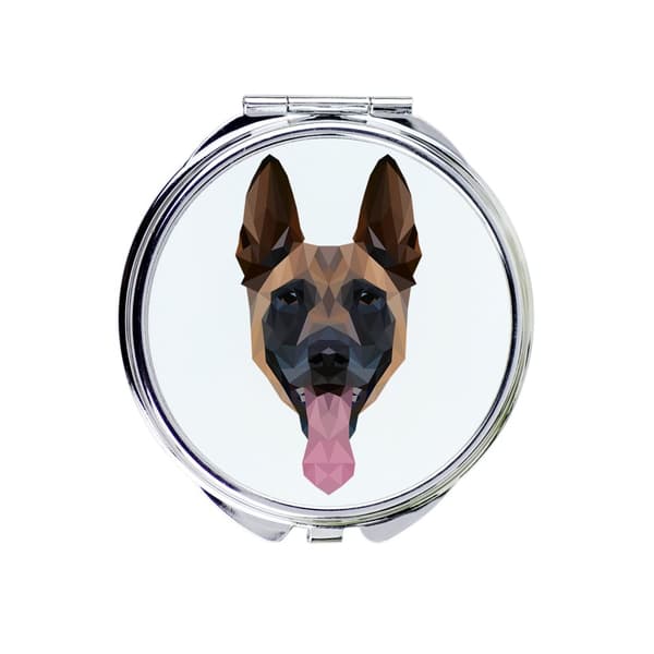 Malinois belgisk hyrde - et spejl med et foto og en geometrisk inskription af Art-Dog