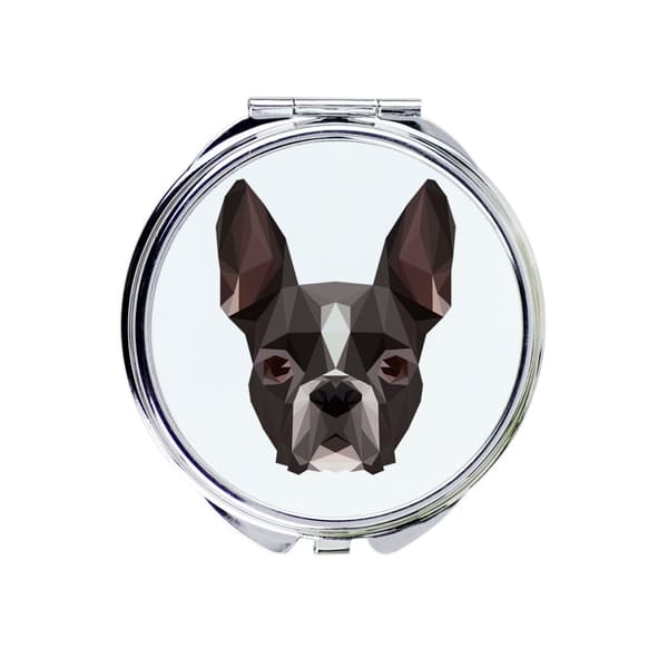 Boston Terrier, Boston Bull Terrier - et spejl med et foto og en geometrisk inskription af Art-Dog