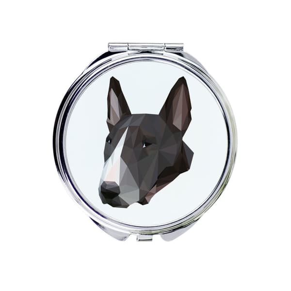 Bull terrier, Bull Terrier - et spejl med et foto og en geometrisk inskription af Art-Dog