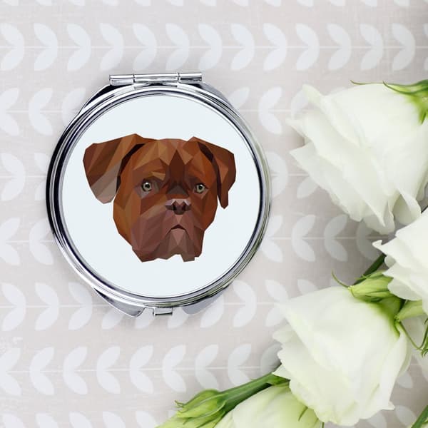 Bordeaux Dog, Dogue de Bordeaux, Ranskan mastiffi - peili valokuvalla ja geometrisella kirjoituksella Art-Dog