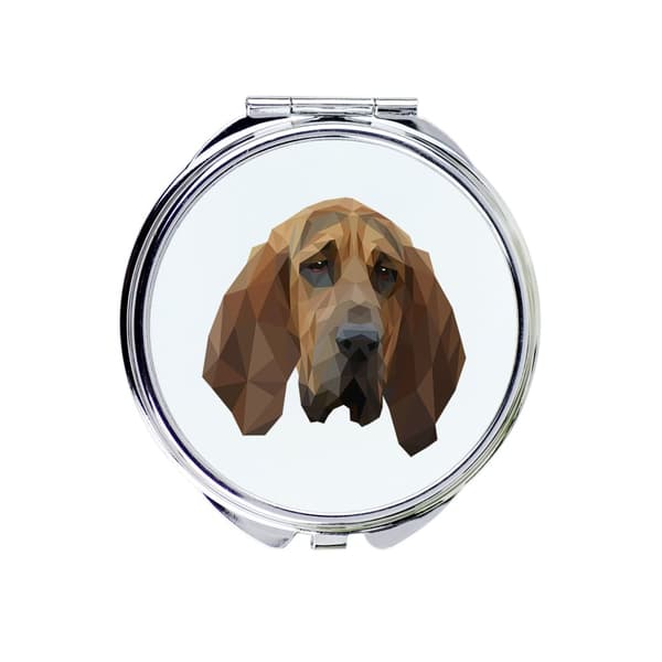 Blodhund, helgens hund Hubert - et spejl med et foto og en geometrisk inskription af Art-Dog