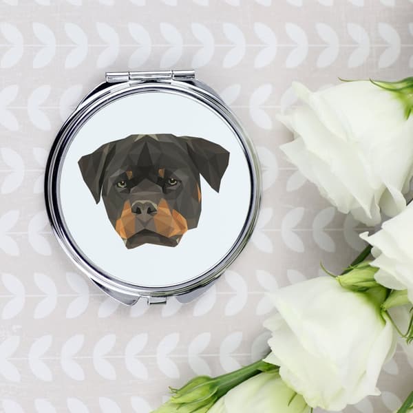Rottweiler - peili, jossa on valokuva ja geometrinen kirjoitus Art-Dogilta